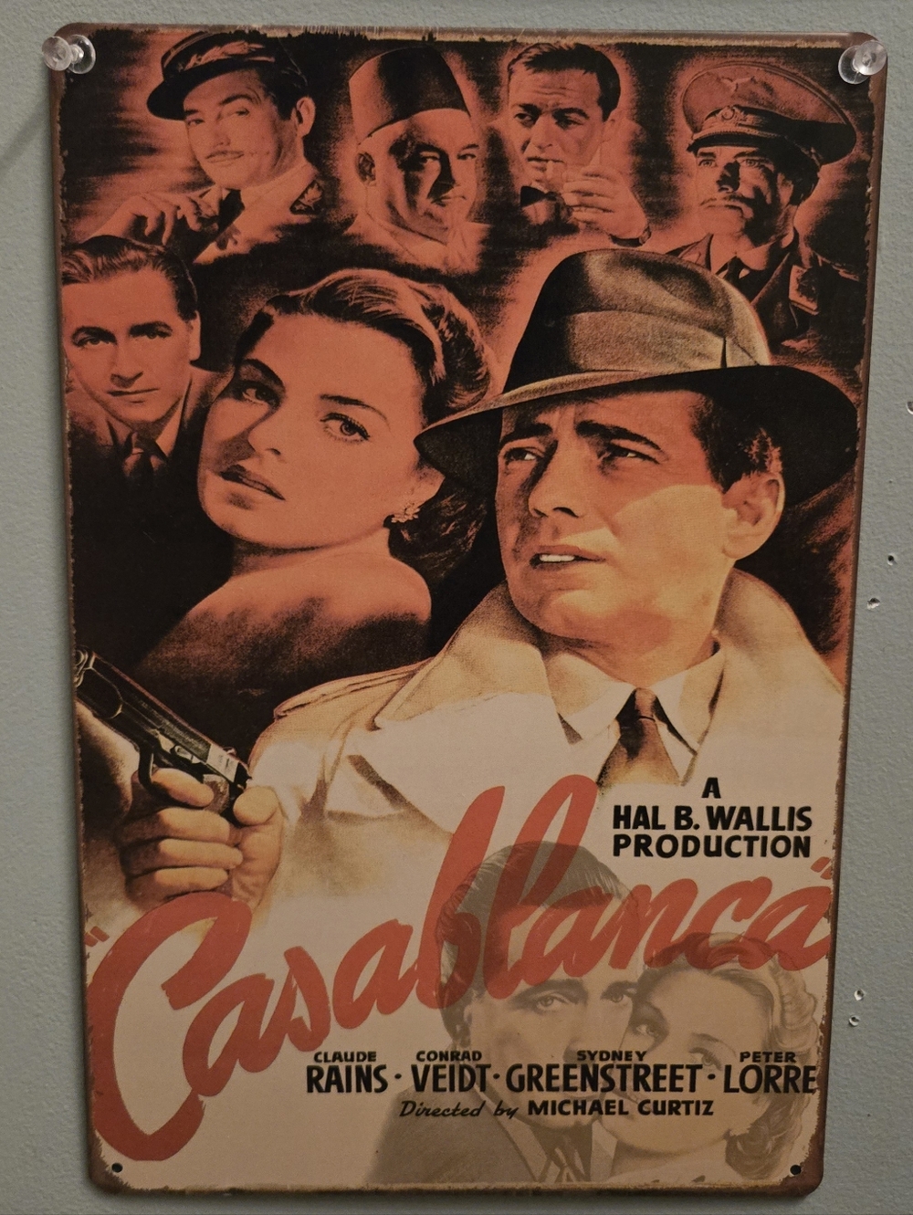 Casablanca Retro Movie Metal Sign - Classic Orange and Black Artwork